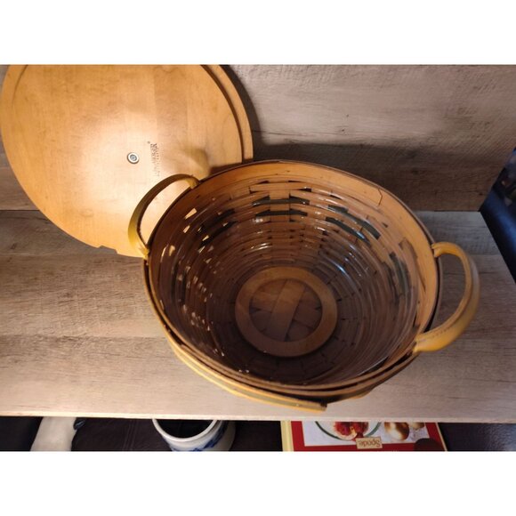 Longaberger Vintage Christmas Collection 1999 Edition Popcorn Basket W/ Lid & Ha - Picture 8 of 13